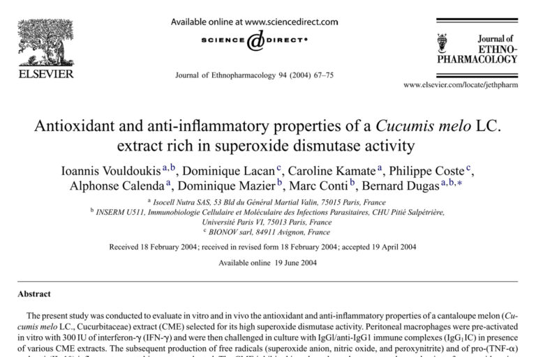 Antioxidant and anti-inflammatory properties of a Cucumis melon extract rich in superoxide dismutase activity Antioxidant and anti-inflammatory properties of a Cucumis melon extract rich in superoxide dismutase activity