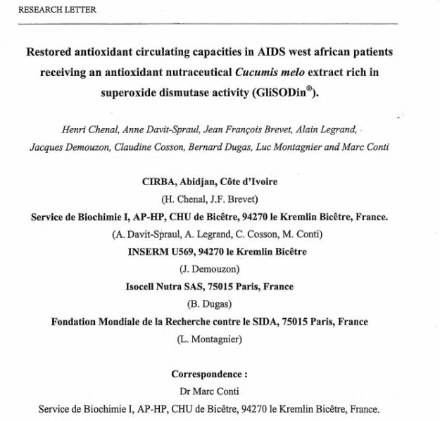 Restored antioxidant circulating capacities in AIDS west african patients receiving an antioxidant nutraceutical Cucumis melon extract rich in superoxide dismutase activity