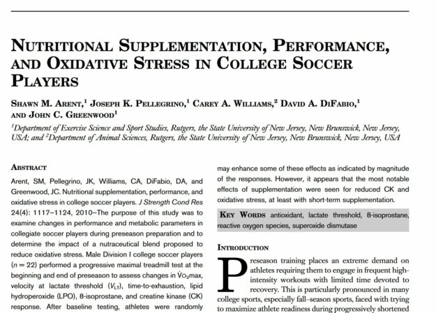 Nutritional Supplementation, Performance, and Oxidative Stress in College Soccer Players