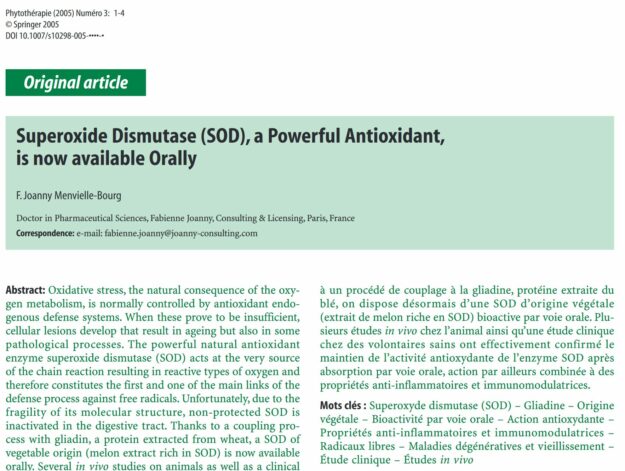 Superoxide Dismutase (SOD), a Powerful Antioxidant, is now Available Orally