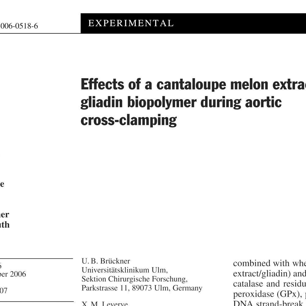 Effects of a cantaloupe melon extract wheat gliadin biopolymer during aortic cross clamping