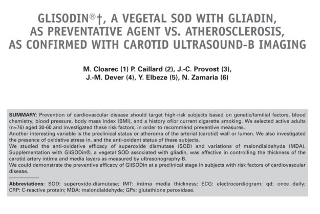 GliSODin, a vegetal sod with gliadin, as preventative agent vs. atherosclerosis, as confirmed with carotid ultrasound-B imaging