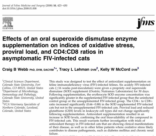Effects of oral SOD on oxidative stress in asymptomatic FIV-infected cats