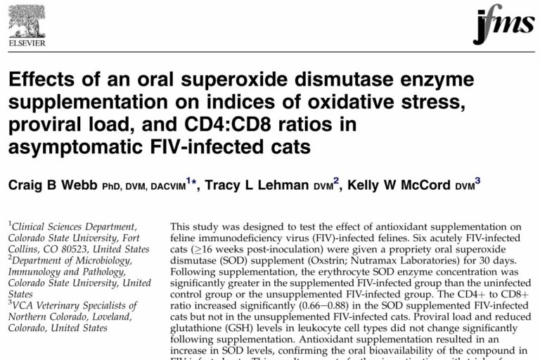 Effects of oral SOD on oxidative stress in asymptomatic FIV-infected cats Effects of oral SOD on oxidative stress in asymptomatic FIV-infected cats