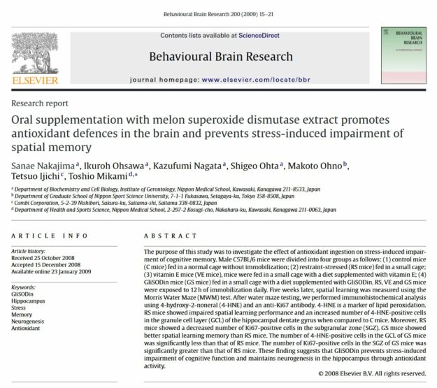 Oral supplementation with melon superoxide dismutase (SOD) extract effects on spatial memory