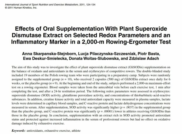 Effects of oral supplementation with plant superoxide dismutase extract on selected redox parameters and an inflammatory marker in a 2,000-m rowing-ergometer test
