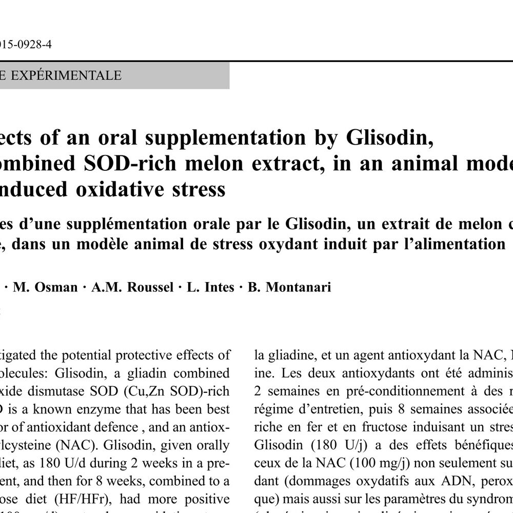 Positive effects of an oral supplementation by GliSODin, a gliadin-combined SOD-rich melon extract, in an animal model of dietary-induced oxidative stress
