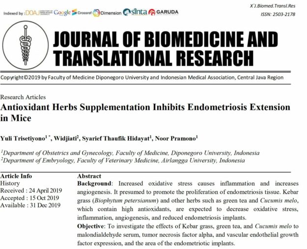 Antioxidant Herbs Supplementation Inhibits Endometriosis Extension in Mice