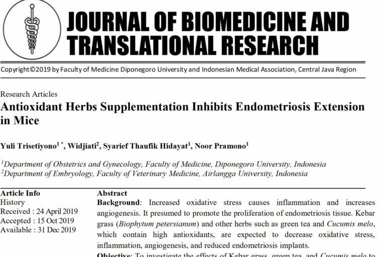 Antioxidant Herbs Supplementation Inhibits Endometriosis Extension in Mice Antioxidant Herbs Supplementation Inhibits Endometriosis Extension in Mice